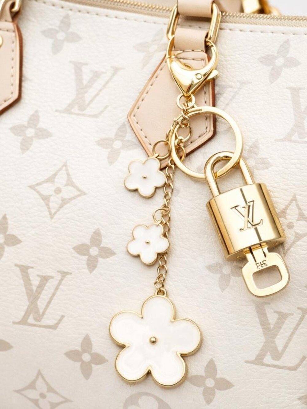 Louis Vuitton Authentic Gold Padlock 🔑 Key + Stylish Unbranded Flower Bag Charm
